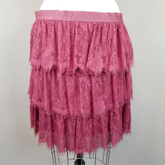 Fossil Women's Size Medium Purple Plum Romantic Tiered Eyelash Lace Skirt - Picture 4 of 7
